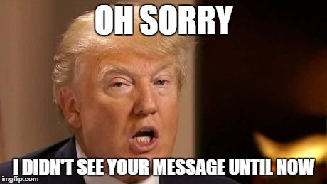 Lying Donnie | OH SORRY; I DIDN'T SEE YOUR MESSAGE UNTIL NOW | image tagged in lying donnie | made w/ Imgflip meme maker