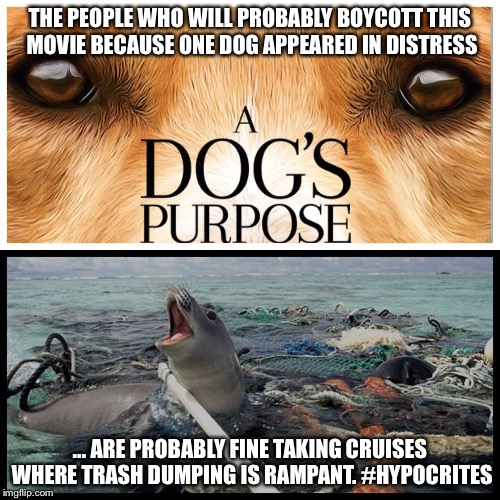 Animal lover hypocrisy | THE PEOPLE WHO WILL PROBABLY BOYCOTT THIS MOVIE BECAUSE ONE DOG APPEARED IN DISTRESS; ... ARE PROBABLY FINE TAKING CRUISES WHERE TRASH DUMPING IS RAMPANT. #HYPOCRITES | image tagged in ocean,hypocrisy | made w/ Imgflip meme maker