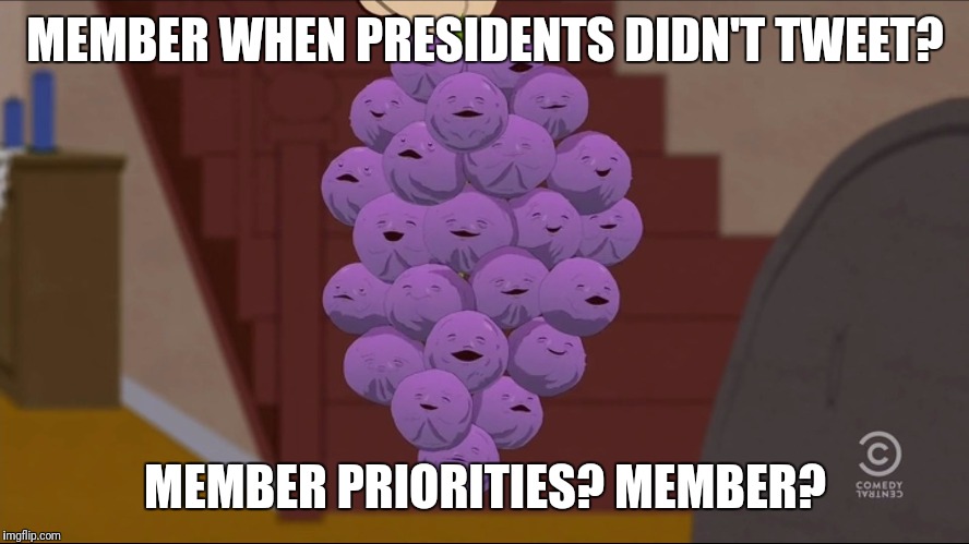 Member Berries | MEMBER WHEN PRESIDENTS DIDN'T TWEET? MEMBER PRIORITIES? MEMBER? | image tagged in memes,member berries | made w/ Imgflip meme maker