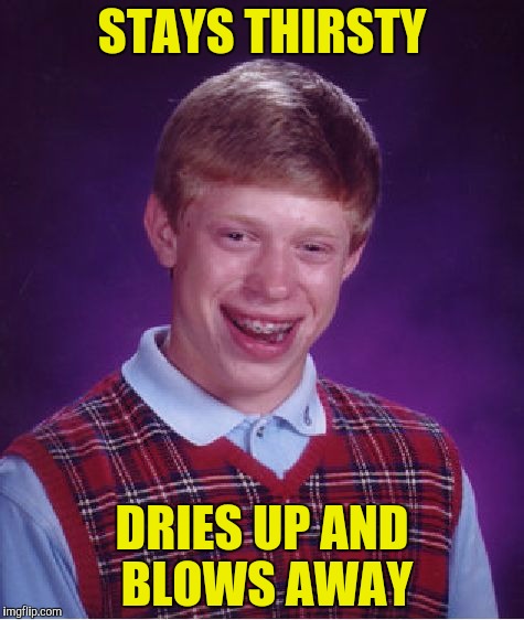 Bad Luck Brian Meme | STAYS THIRSTY DRIES UP AND BLOWS AWAY | image tagged in memes,bad luck brian | made w/ Imgflip meme maker