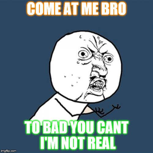 Y U No | COME AT ME BRO; TO BAD YOU CANT I'M NOT REAL | image tagged in memes,y u no | made w/ Imgflip meme maker
