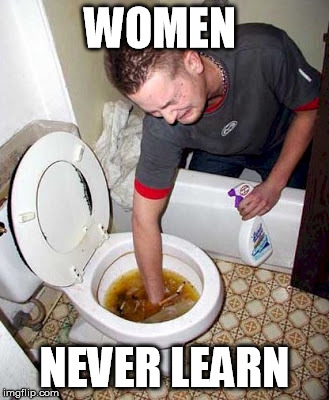 I told 'm so many times: don't try to flush those | WOMEN; NEVER LEARN | image tagged in same shit,memes | made w/ Imgflip meme maker