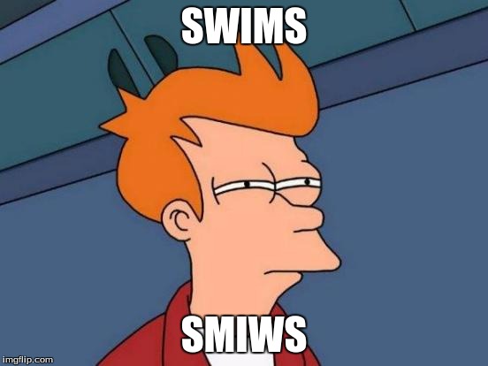 Futurama Fry Meme | SWIMS SMIWS | image tagged in memes,futurama fry | made w/ Imgflip meme maker