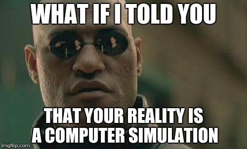 Matrix Morpheus | WHAT IF I TOLD YOU; THAT YOUR REALITY IS A COMPUTER SIMULATION | image tagged in memes,matrix morpheus | made w/ Imgflip meme maker