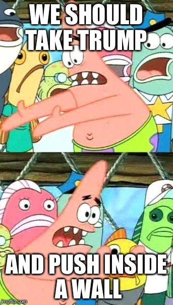 Put It Somewhere Else Patrick Meme | WE SHOULD TAKE TRUMP; AND PUSH INSIDE A WALL | image tagged in memes,put it somewhere else patrick | made w/ Imgflip meme maker