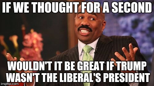 I think it would be awesome, because, they wouldn't be a part of this country anymore! | IF WE THOUGHT FOR A SECOND; WOULDN'T IT BE GREAT IF TRUMP WASN'T THE LIBERAL'S PRESIDENT | image tagged in memes,steve harvey,liberals,idiots | made w/ Imgflip meme maker