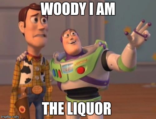 X, X Everywhere | WOODY I AM; THE LIQUOR | image tagged in memes,x x everywhere | made w/ Imgflip meme maker