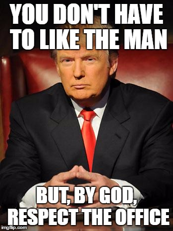 Serious Trump | YOU DON'T HAVE TO LIKE THE MAN; BUT, BY GOD, RESPECT THE OFFICE | image tagged in serious trump | made w/ Imgflip meme maker