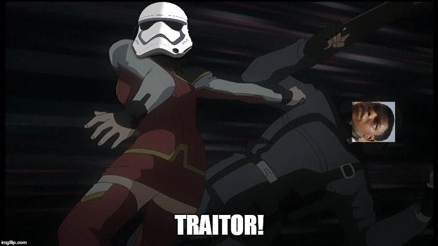 Anime Traitor! | TRAITOR! | image tagged in traitor,the force awakens,finn,fn-2187,animeme,anime | made w/ Imgflip meme maker