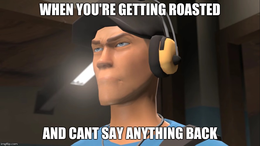 WHEN YOU'RE GETTING ROASTED; AND CANT SAY ANYTHING BACK | image tagged in scout,tf2,roasted | made w/ Imgflip meme maker