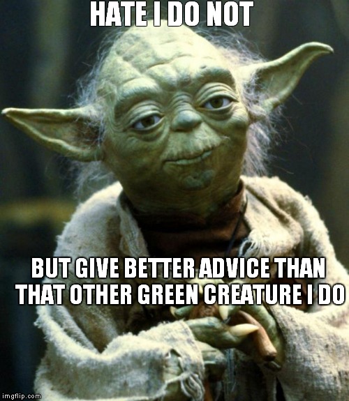 Star Wars Yoda | HATE I DO NOT; BUT GIVE BETTER ADVICE THAN THAT OTHER GREEN CREATURE I DO | image tagged in memes,star wars yoda | made w/ Imgflip meme maker