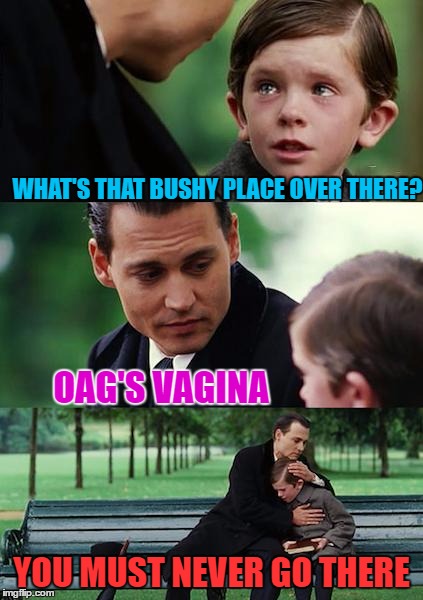 WHAT'S THAT BUSHY PLACE OVER THERE? YOU MUST NEVER GO THERE OAG'S VA**NA | made w/ Imgflip meme maker
