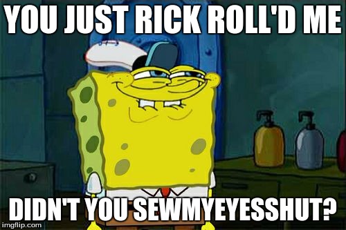 Don't You Squidward Meme | YOU JUST RICK ROLL'D ME DIDN'T YOU SEWMYEYESSHUT? | image tagged in memes,dont you squidward | made w/ Imgflip meme maker