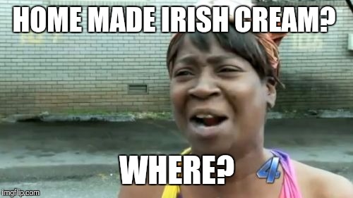Ain't Nobody Got Time For That Meme | HOME MADE IRISH CREAM? WHERE? | image tagged in memes,aint nobody got time for that | made w/ Imgflip meme maker