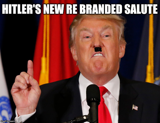 Hitler's New Re Branded Salute | HITLER'S NEW RE BRANDED SALUTE | image tagged in trump,donald trump,hitler,fluffy bunnies,greed | made w/ Imgflip meme maker