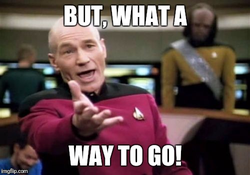 Picard Wtf Meme | BUT, WHAT A WAY TO GO! | image tagged in memes,picard wtf | made w/ Imgflip meme maker