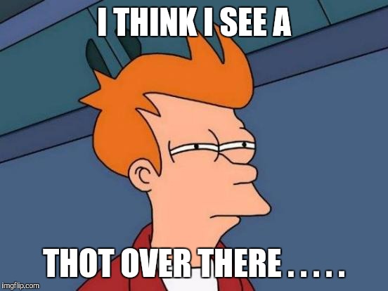 Futurama Fry | I THINK I SEE A; THOT OVER THERE . . . . . | image tagged in memes,futurama fry | made w/ Imgflip meme maker
