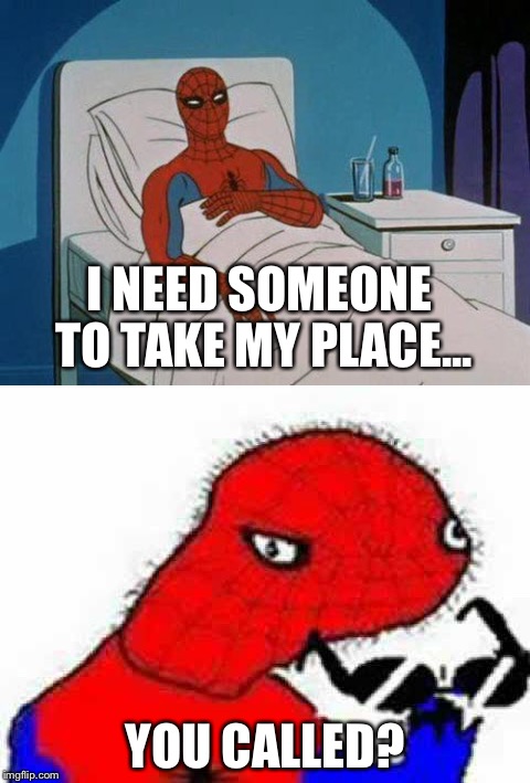 how it all started... | I NEED SOMEONE TO TAKE MY PLACE... YOU CALLED? | image tagged in memes,spiderman,spoderman | made w/ Imgflip meme maker