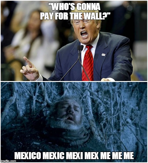 Hodor Me | "WHO'S GONNA PAY FOR THE WALL?"; MEXICO
MEXIC
MEXI
MEX
ME
ME
ME | image tagged in hodor,mexico | made w/ Imgflip meme maker