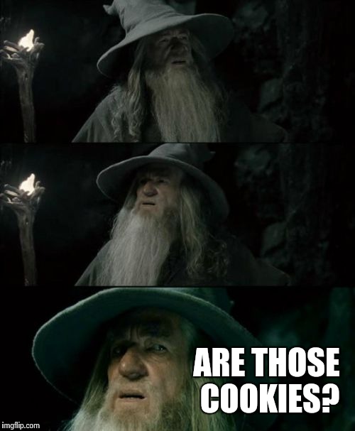 Confused Gandalf | ARE THOSE COOKIES? | image tagged in memes,confused gandalf | made w/ Imgflip meme maker
