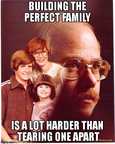 Vengeance Dad Meme | BUILDING THE PERFECT FAMILY; IS A LOT HARDER THAN TEARING ONE APART | image tagged in memes,vengeance dad | made w/ Imgflip meme maker