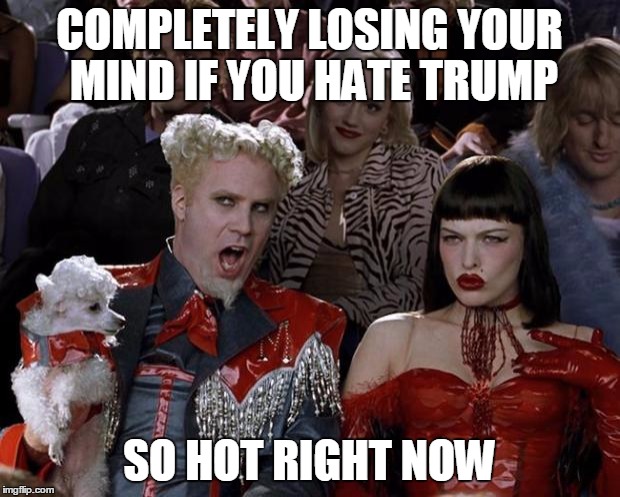 The Parade Of Fools Continues | COMPLETELY LOSING YOUR MIND IF YOU HATE TRUMP; SO HOT RIGHT NOW | image tagged in memes,mugatu so hot right now | made w/ Imgflip meme maker
