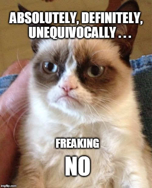 Tell us how you really feel Grumpy Cat. | ABSOLUTELY, DEFINITELY,   UNEQUIVOCALLY . . . NO; FREAKING | image tagged in memes,grumpy cat,no,fedex,absolutely nothing,that face you make | made w/ Imgflip meme maker