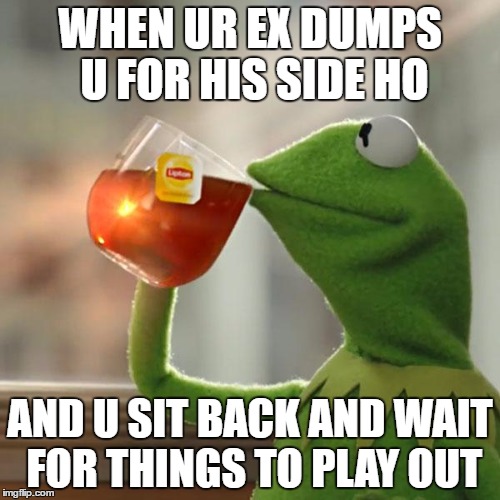 But That's None Of My Business | WHEN UR EX DUMPS U FOR HIS SIDE HO; AND U SIT BACK AND WAIT FOR THINGS TO PLAY OUT | image tagged in memes,but thats none of my business,kermit the frog | made w/ Imgflip meme maker