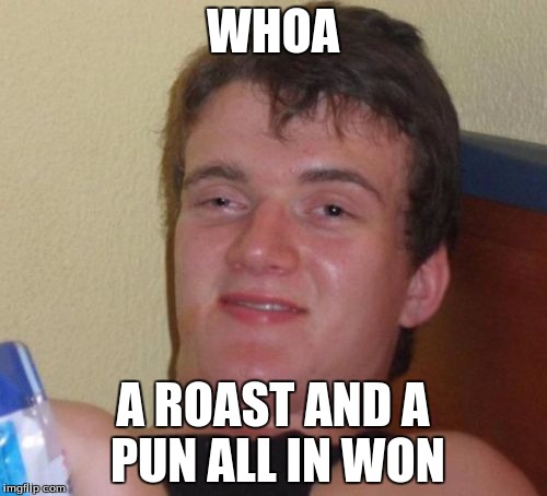 10 Guy Meme | WHOA A ROAST AND A PUN ALL IN WON | image tagged in memes,10 guy | made w/ Imgflip meme maker