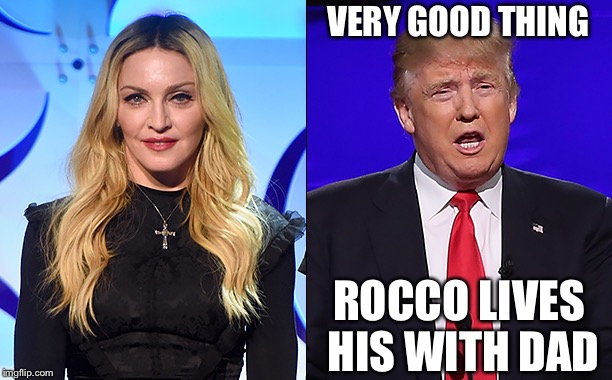 Honestly She's Disgusting... ISIS and Madonna are Bad! | VERY GOOD THING; ROCCO LIVES HIS WITH DAD | image tagged in madonna trumped,trump,madonna,msm,sean hannity,isis | made w/ Imgflip meme maker