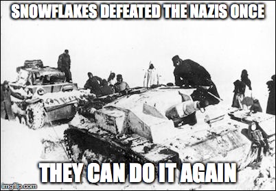 SNOWFLAKES DEFEATED THE NAZIS ONCE; THEY CAN DO IT AGAIN | image tagged in nazis,russian winter,richard spencer,breitbart,alt right,snowflake | made w/ Imgflip meme maker