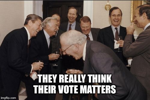 Laughing Men In Suits | THEY REALLY THINK THEIR VOTE MATTERS | image tagged in memes,laughing men in suits | made w/ Imgflip meme maker