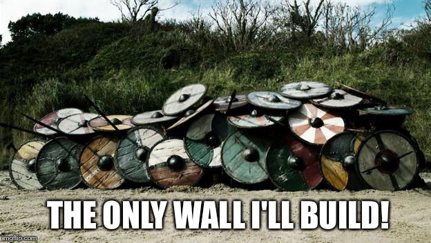 Shield Wall |  THE ONLY WALL I'LL BUILD! | image tagged in shield wall | made w/ Imgflip meme maker