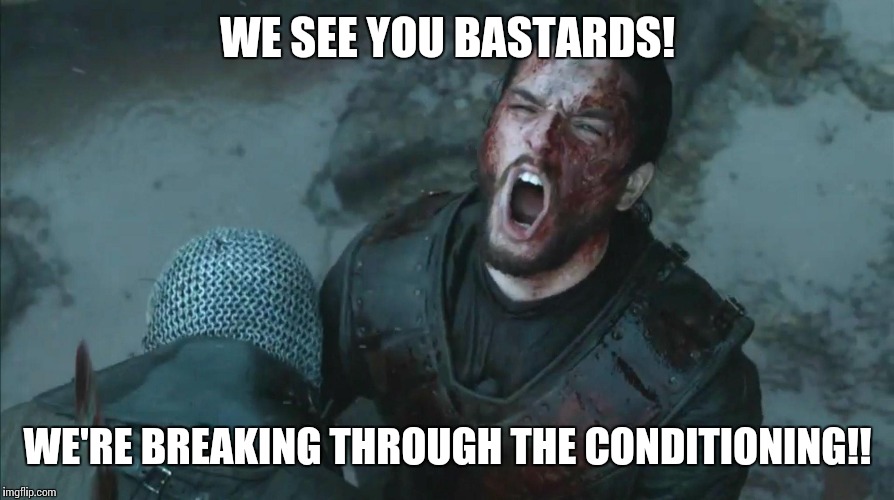 WE SEE YOU BASTARDS! WE'RE BREAKING THROUGH THE CONDITIONING!! | made w/ Imgflip meme maker