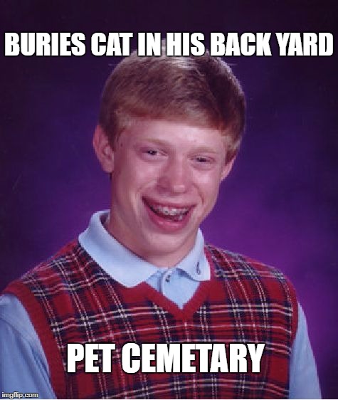 Bad Luck Brian Meme | BURIES CAT IN HIS BACK YARD PET CEMETARY | image tagged in memes,bad luck brian | made w/ Imgflip meme maker