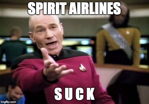 Picard Wtf Meme | SPIRIT AIRLINES S U C K | image tagged in memes,picard wtf | made w/ Imgflip meme maker