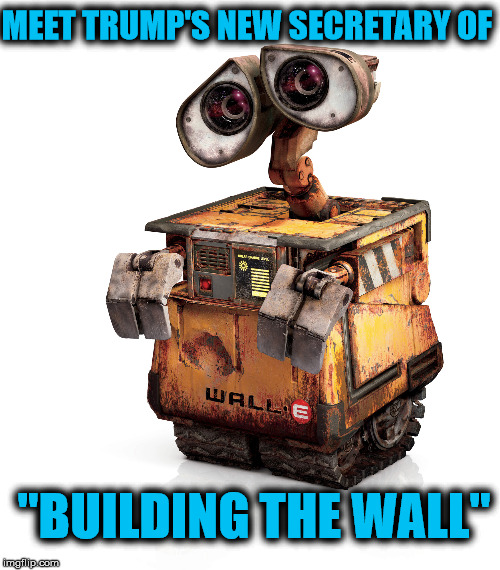 WALL-E is the first ever Secretary of Building the Wall | MEET TRUMP'S NEW SECRETARY OF; "BUILDING THE WALL" | image tagged in wall-e | made w/ Imgflip meme maker