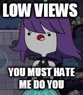 LOW VIEWS; YOU MUST HATE ME DO YOU | image tagged in memes | made w/ Imgflip meme maker