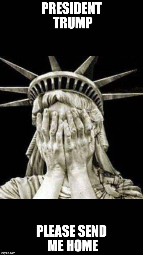crying statue of liberty | PRESIDENT TRUMP; PLEASE SEND ME HOME | image tagged in crying statue of liberty | made w/ Imgflip meme maker