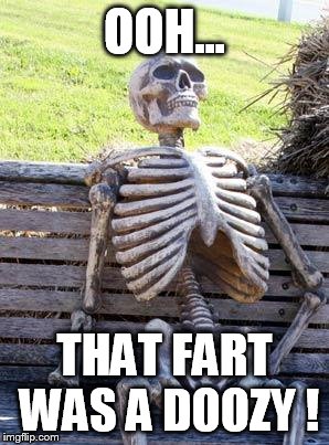 Waiting Skeleton | OOH... THAT FART WAS A DOOZY ! | image tagged in memes,waiting skeleton | made w/ Imgflip meme maker