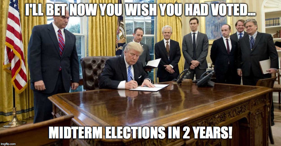 trump's boys | I'LL BET NOW YOU WISH YOU HAD VOTED... MIDTERM ELECTIONS IN 2 YEARS! | image tagged in trump | made w/ Imgflip meme maker