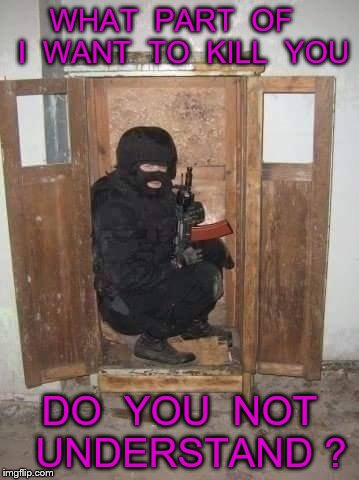 Counter Terrorist | WHAT  PART  OF   I  WANT  TO  KILL  YOU; DO  YOU  NOT  UNDERSTAND ? | image tagged in counter terrorist | made w/ Imgflip meme maker