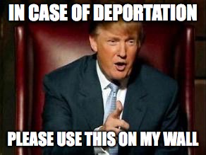 Donald Trump | IN CASE OF DEPORTATION; PLEASE USE THIS ON MY WALL | image tagged in donald trump | made w/ Imgflip meme maker
