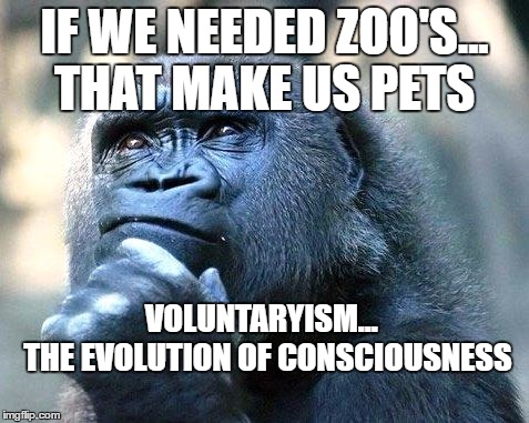 Truth | IF WE NEEDED ZOO'S... THAT MAKE US PETS; VOLUNTARYISM...  THE EVOLUTION OF CONSCIOUSNESS | image tagged in truth | made w/ Imgflip meme maker