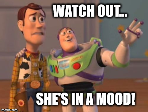 X, X Everywhere | WATCH OUT... SHE'S IN A MOOD! | image tagged in memes,x x everywhere | made w/ Imgflip meme maker