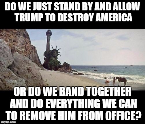DO WE JUST STAND BY AND ALLOW TRUMP TO DESTROY AMERICA; OR DO WE BAND TOGETHER AND DO EVERYTHING WE CAN TO REMOVE HIM FROM OFFICE? | image tagged in not my president,michael moore,muslim band,airport protests,womens march,trump meme | made w/ Imgflip meme maker
