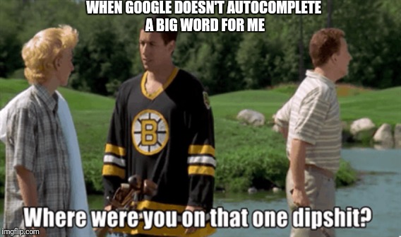 Absent Autocomplete | WHEN GOOGLE DOESN'T AUTOCOMPLETE A BIG WORD FOR ME | image tagged in happy gilmore,where were you on that one,dipshit,autocomplete,auto,complete | made w/ Imgflip meme maker