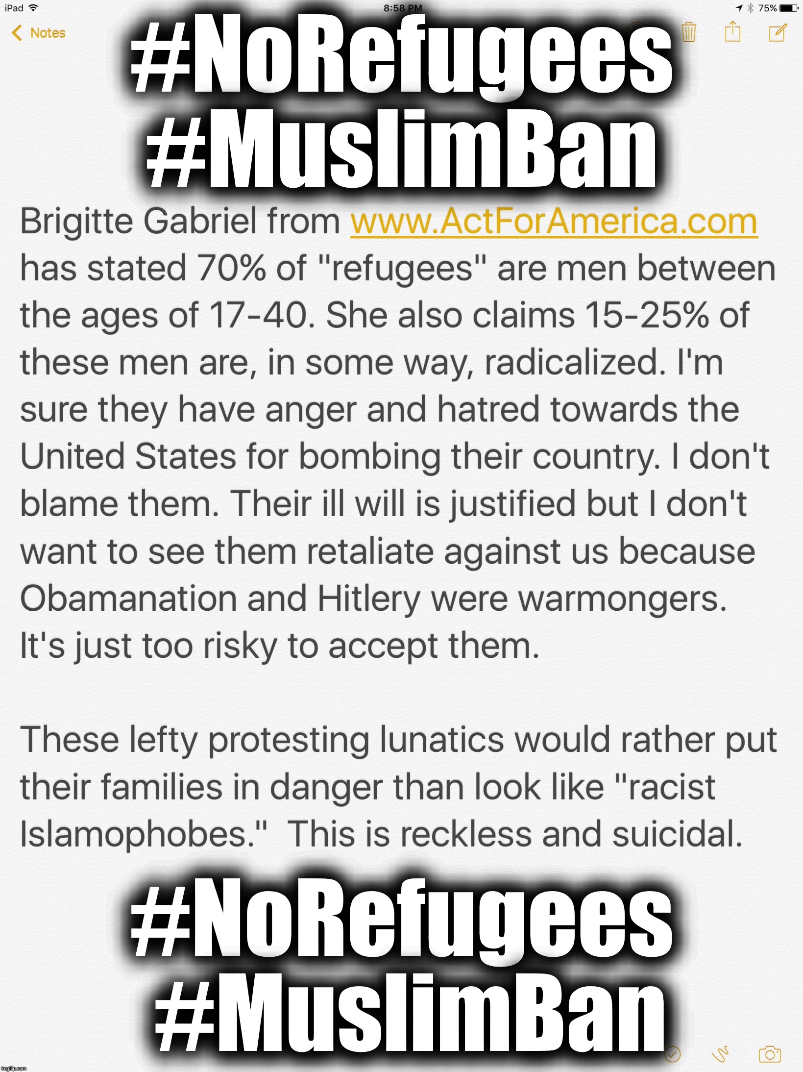 #NoRefugees #MuslimBan; #NoRefugees #MuslimBan | image tagged in no refugees | made w/ Imgflip meme maker