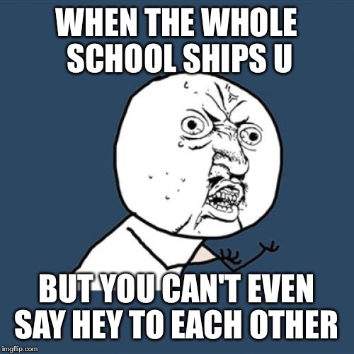 Y U No | WHEN THE WHOLE SCHOOL SHIPS U; BUT YOU CAN'T EVEN SAY HEY TO EACH OTHER | image tagged in memes,y u no | made w/ Imgflip meme maker