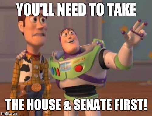 X, X Everywhere Meme | YOU'LL NEED TO TAKE THE HOUSE & SENATE FIRST! | image tagged in memes,x x everywhere | made w/ Imgflip meme maker